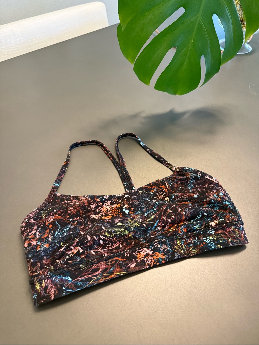 Lululemon Multicolor Floral Strappy Sports Bra Black